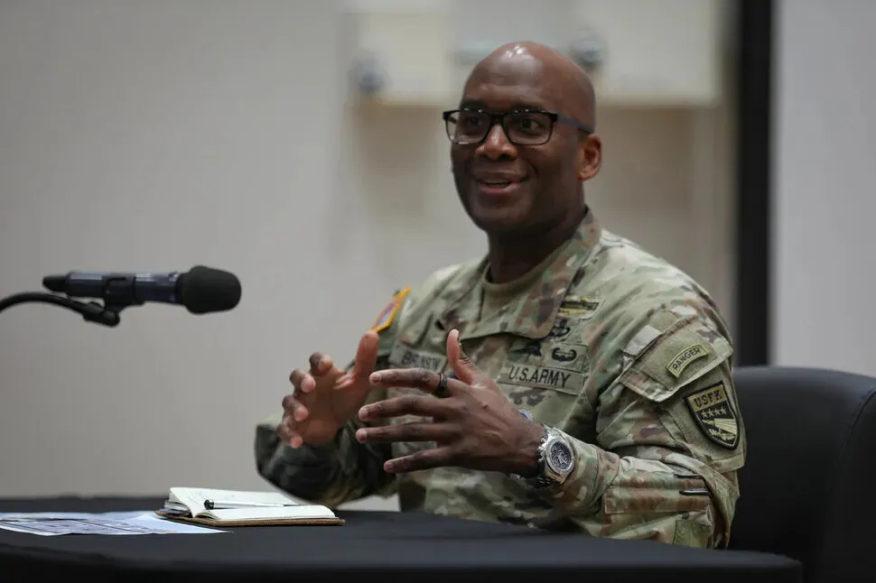 Gen. Xavier Brunson, the commander of US Forces Korea, speaks to reporters during a press conference at Camp Humphreys in Pyeongtaek, on Aug. 8, 2025. (courtesy of USFK)