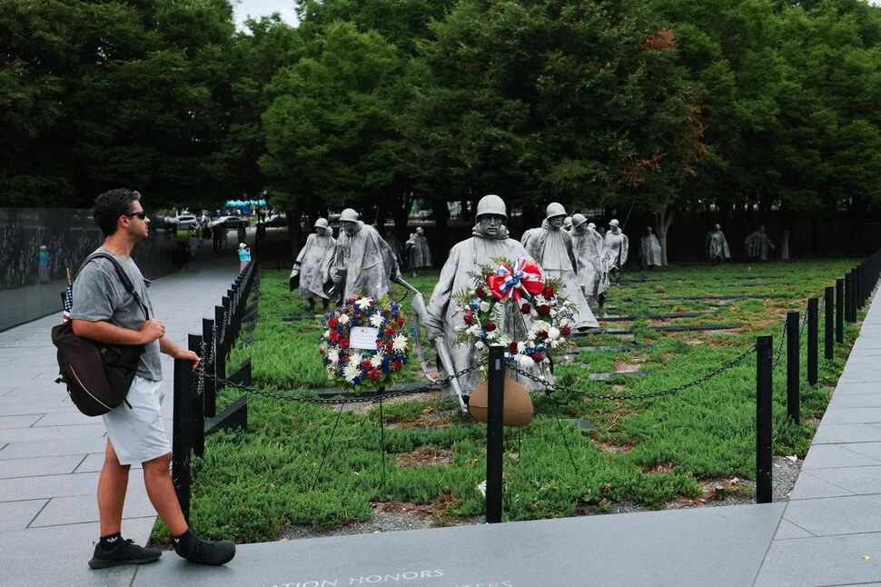 Citizens visiting the Korean War Veterans Memorial in Washington D.C.