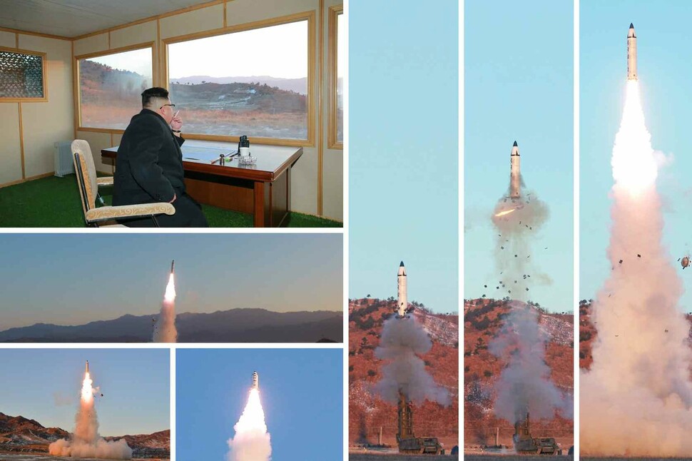 Photos of the launch of the Pukguksong-2 ballistic missile