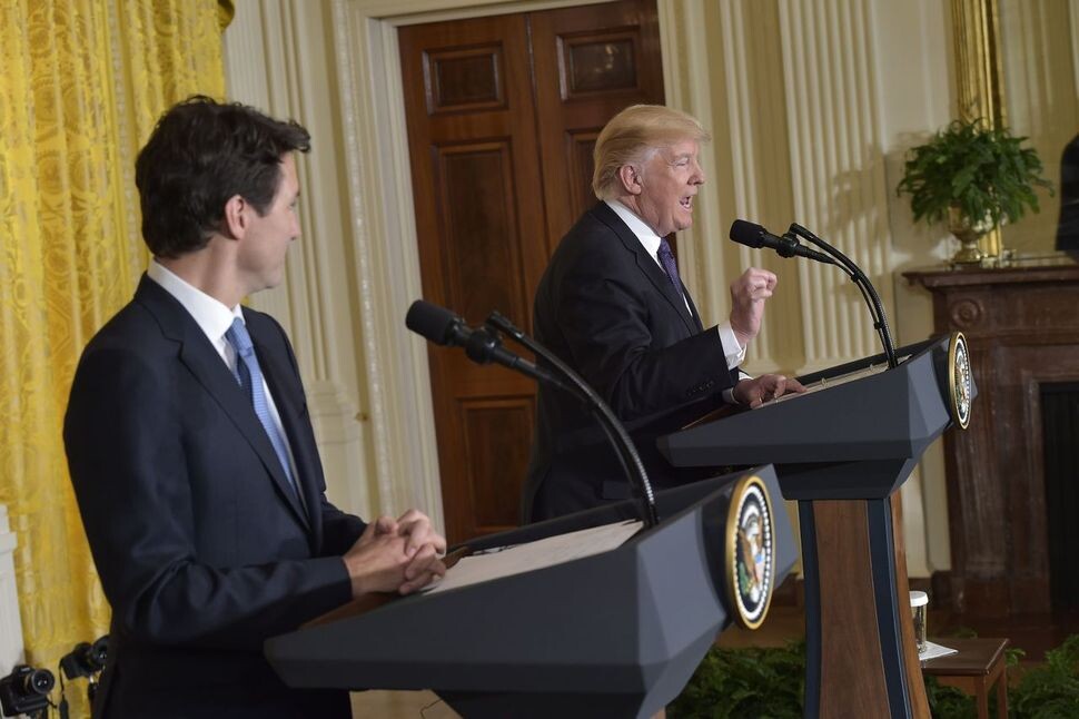 US President Donald Trump holds a joint press conference following his summit at the White House with Canadian Prime Minister Justin Trudeau