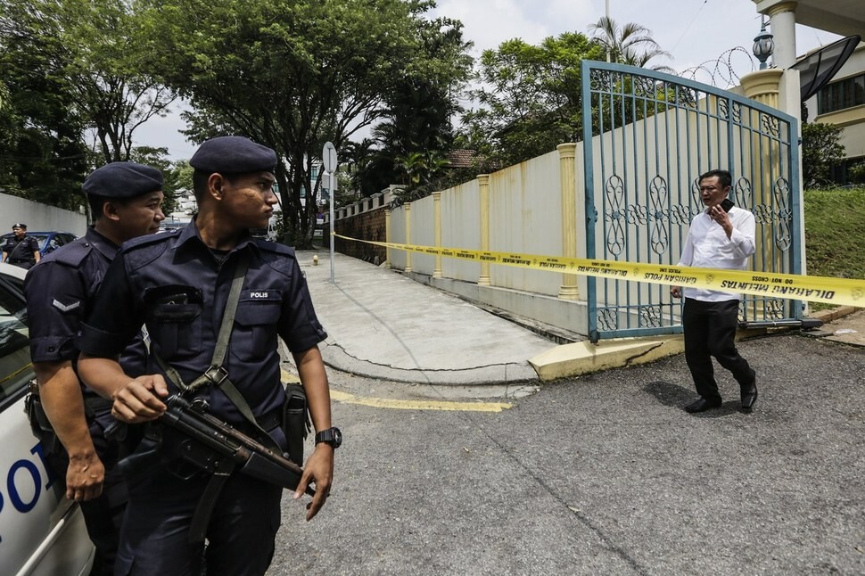 Malaysian police carrying assault rifles have blocked the entrance to the North Korean embassy in Kuala Lumpur