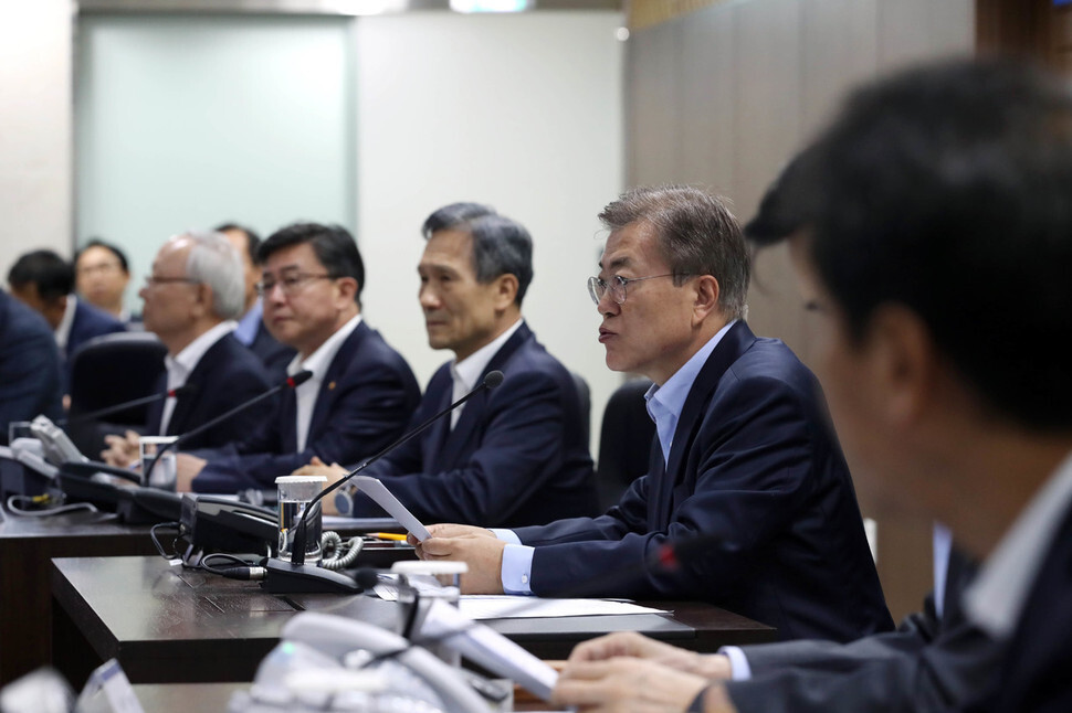 President Moon Jae-in presides over a meeting of the National Security Council on May 14