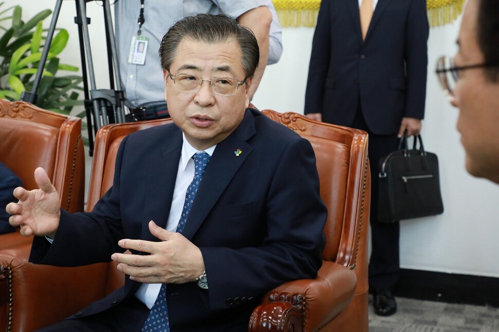 National Intelligence Service Director Suh Hoon speaks at a meeting of the National Assembly’s Intelligence Committee