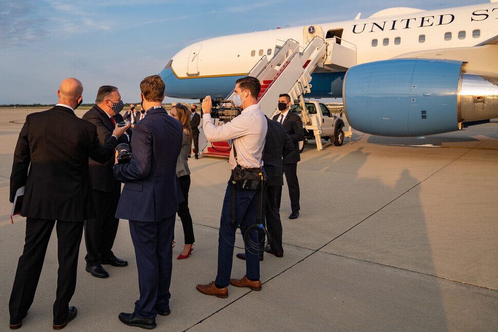 US Secretary of State Mike Pompeo departs from Washington, DC, for Tokyo on Oct. 4 to attend a Quad foreign ministers meeting on Oct. 6. (Pompeo’s Twitter account)