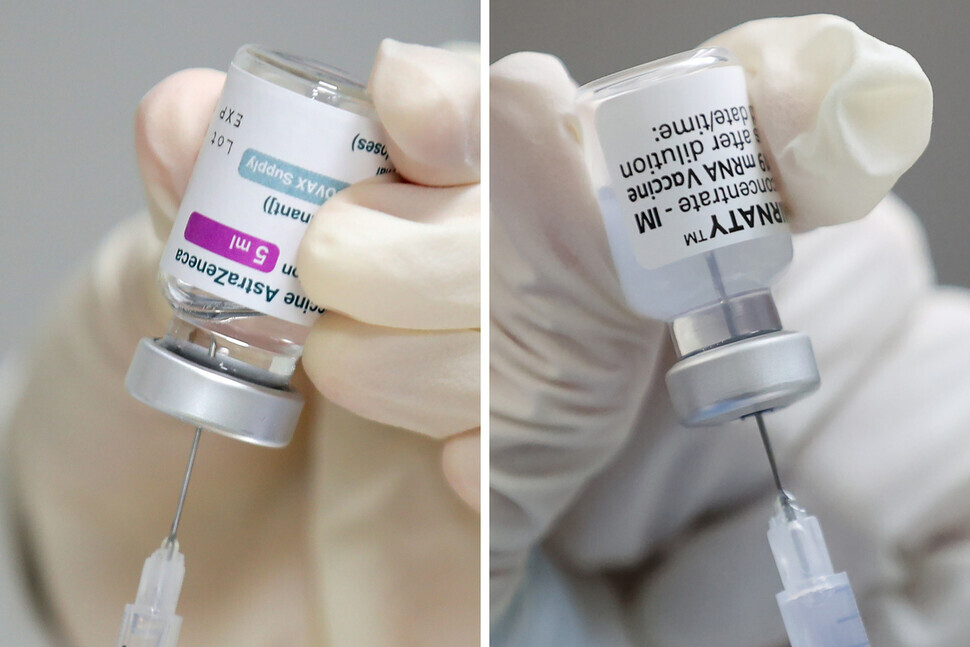 The AstraZeneca COVID-19 vaccine (left) and the Pfizer COVID-19 vaccine (right)