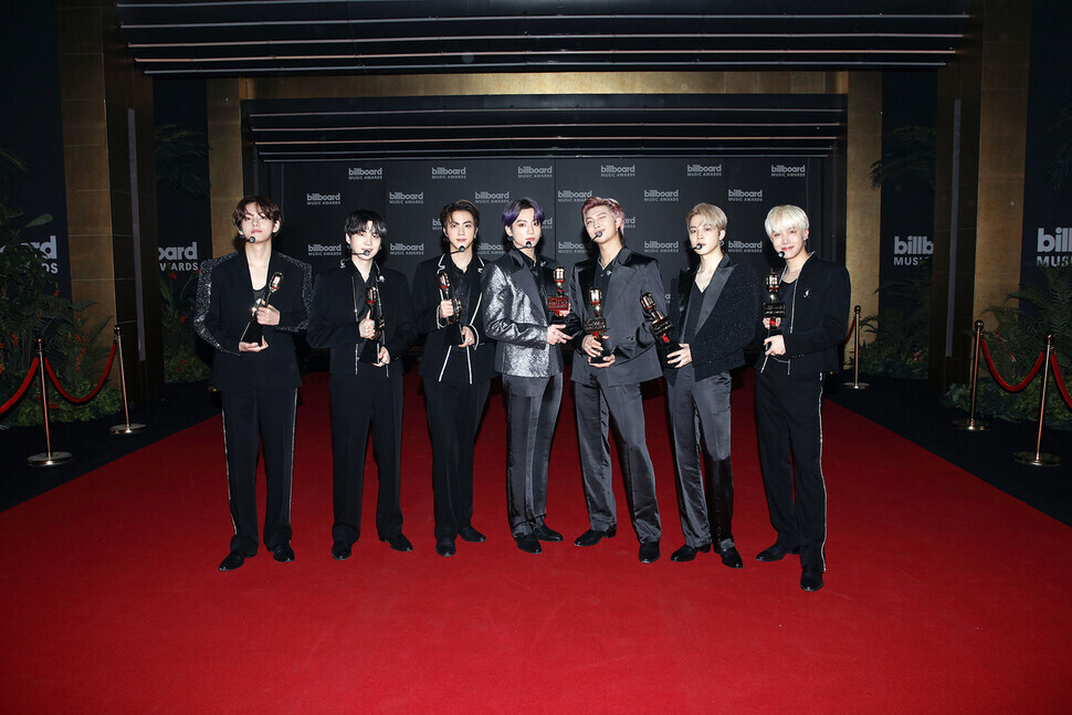 BTS poses for a photo at the Billboard Music Awards on Monday, at the Microsoft Theater in Los Angeles. (provided by Big Hit Music)