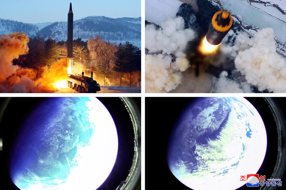North Korea’s state-run media outlet, the Korean Central News Agency, reported on Jan. 31 that the country had successfully tested the Hwasong-12 intermediate-range ballistic missile. (KCNA/Yonhap News)