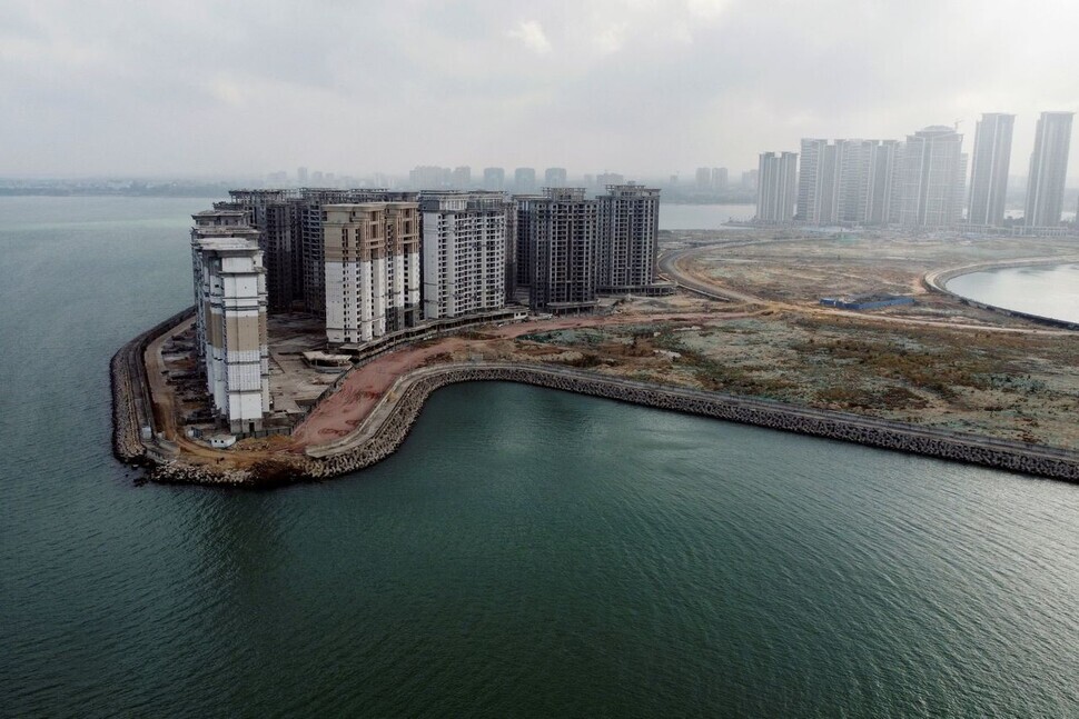 The Chinese government has ordered 39 buildings on China Evergrande Group’s manmade Ocean Flower Island in Danzhou, Hainan Province, shown here, be demolished. (Reuters)