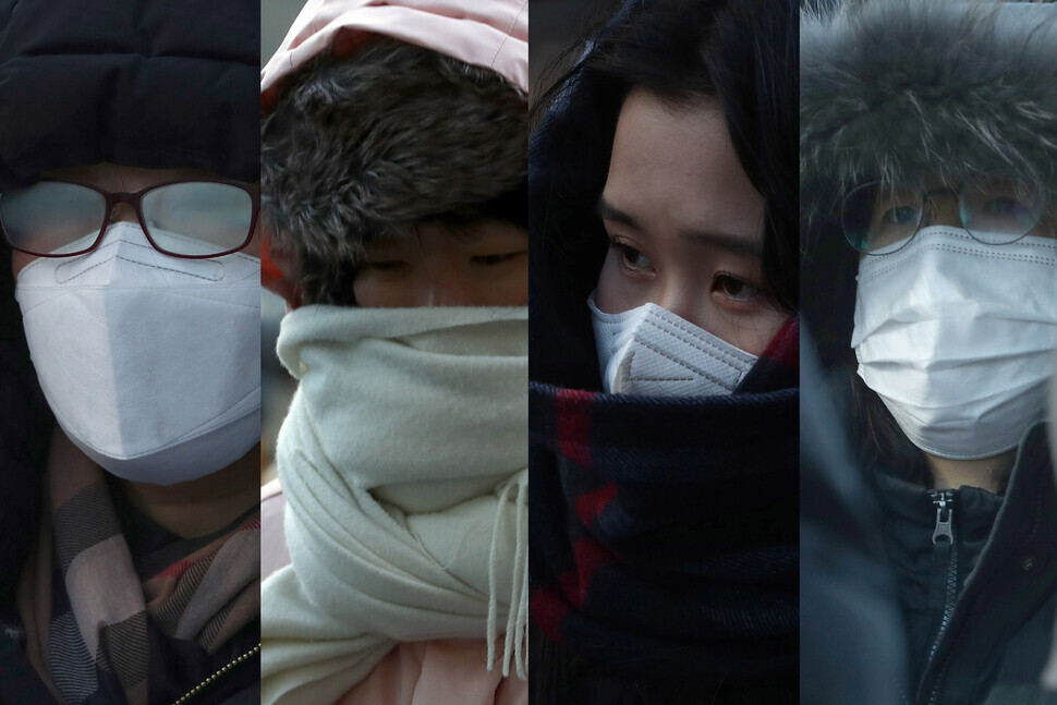 Participants in the 1,580th Wednesday Demonstration, which took place amid wind chills of minus 25 degrees Celsius outside the former Japanese Embassy in Seoul on Jan. 25, bundle up to ward off the cold.