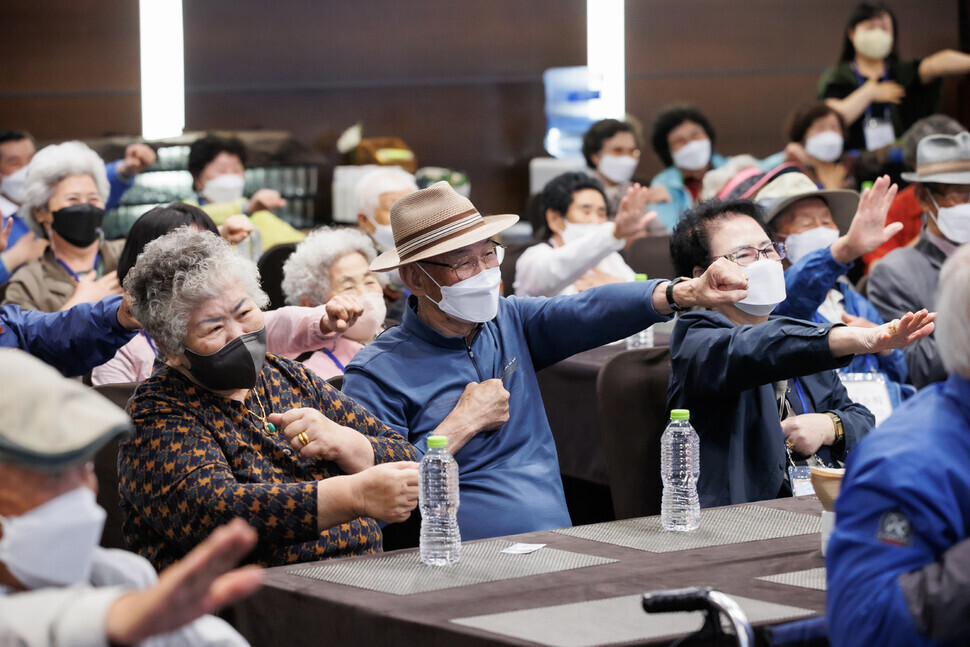 Yang Su-ja takes part in an event organized by an association for those wounded and disabled by the April 2 Incident on May 28, 2022. (courtesy of the 4•3 Trauma Healing Center)