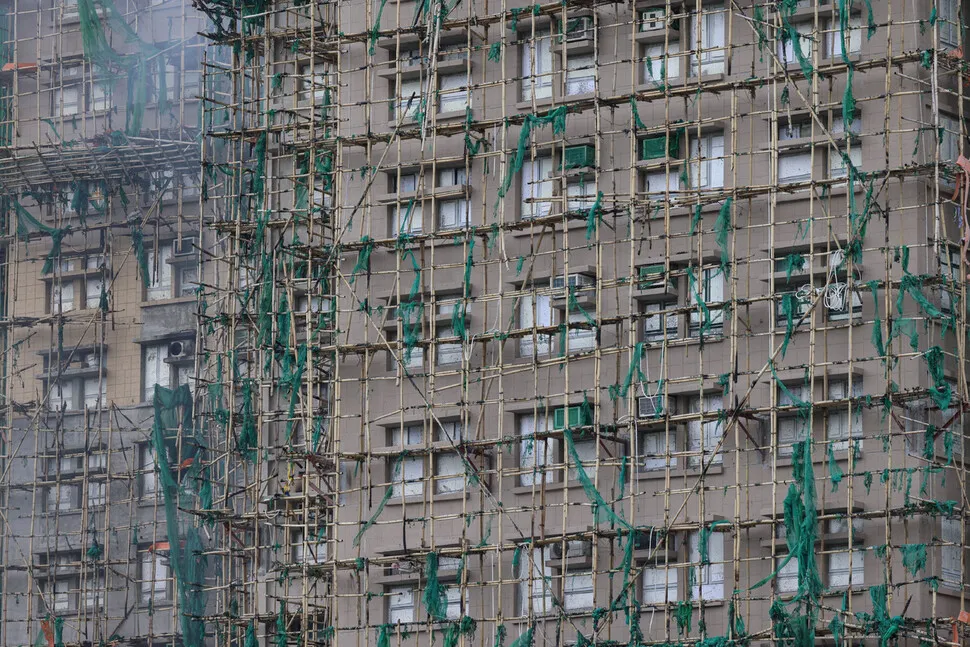 홍콩 건설 현장의 대나무 비계 이미지