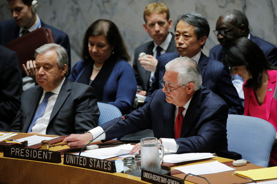 US Secretary of State Rex Tillerson chairs a session of the United Nations Security Council