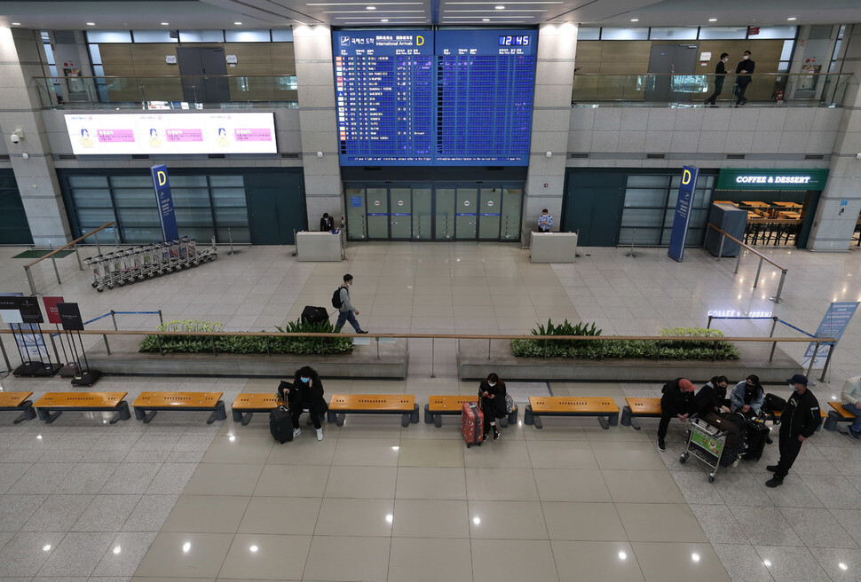 Terminal 1 of Incheon International Airport is nearly deserted on Mar. 16.