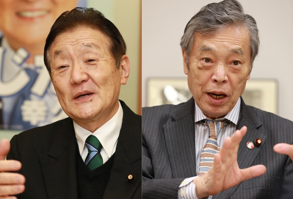 후지타 유키히사 일본 민주당 의원(왼쪽)과 고쿠타 게이지 일본 공산당 의원이 각각 2월14일과 15일 <한겨레21>과 인터뷰하고 있다.