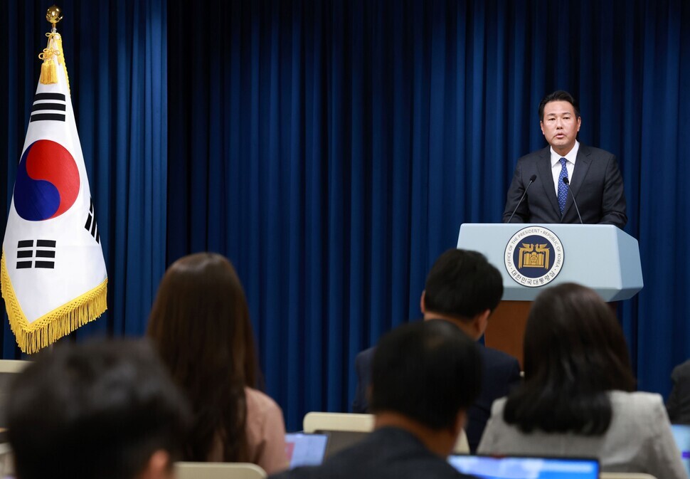 Kim Tae-hyo, the first deputy director of the National Security Office, gives a briefing at the presidential office on May 23, 2024. (Yonhap)