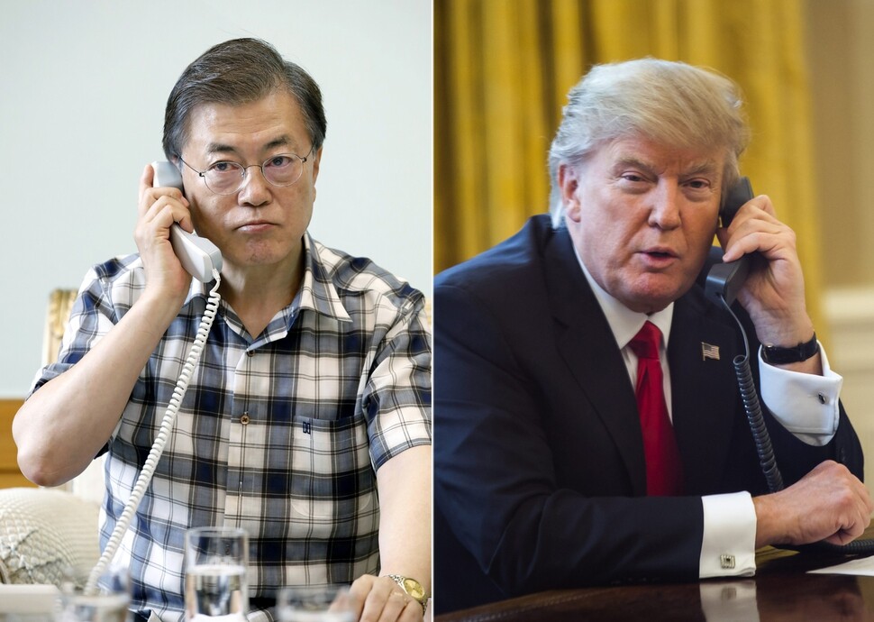 President Moon Jae-in talks on the phone with US President Donald Trump