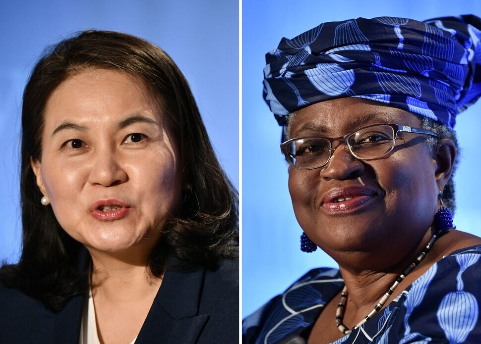 South Korean Trade Minister Yoo Myung-hee (left) and Ngozi Okonjo-Iweala, former finance minister of Nigeria and former managing director of the World Bank, are the last two candidates in the bid to become director-general of the World Trade Organization. (Yonhap News)