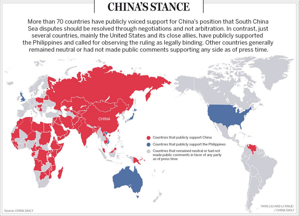 The world map titled “China’s position” that ran on the front page of China’s state-run newspaper the China Daily.
