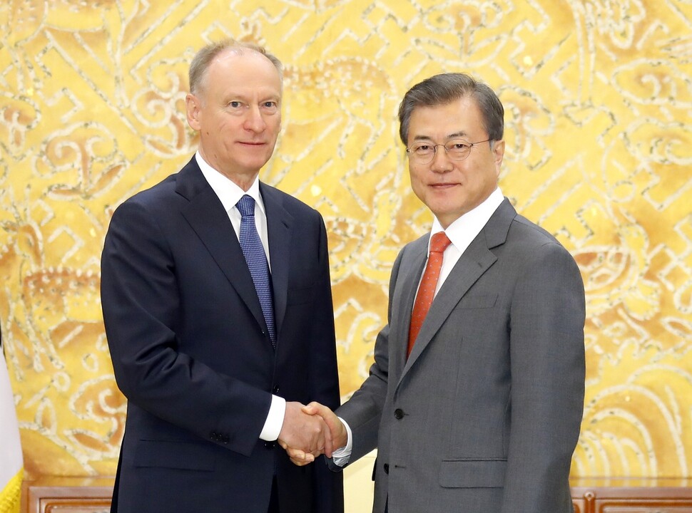 South Korean President Moon Jae-in and Nikolai Patrushev