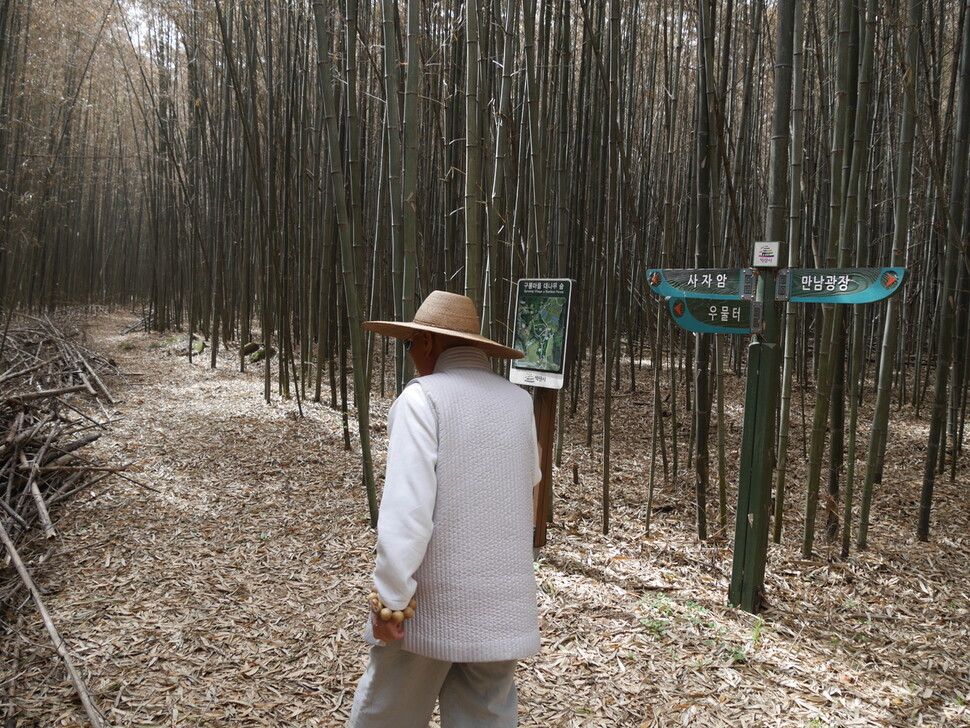 상사원이 있는 전북 익산시 금마면 신용리 대숲을 산책하고 있는 좌산 이광정 상사. 조현 기자