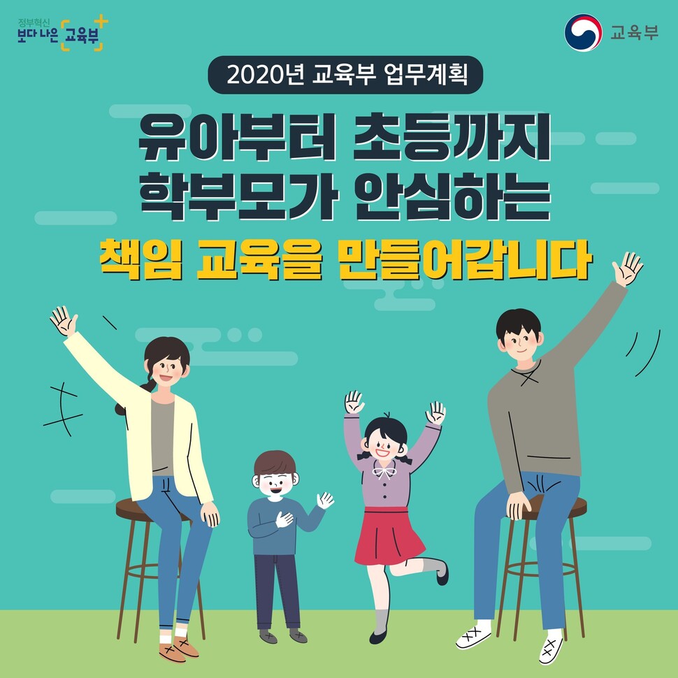 2020년 교육부가 제작한 카드뉴스엔 ‘학부모’라는 말과 부모·자녀로 이루어진 ‘정상 가족’이 그려져 있다. 교육부 누리집