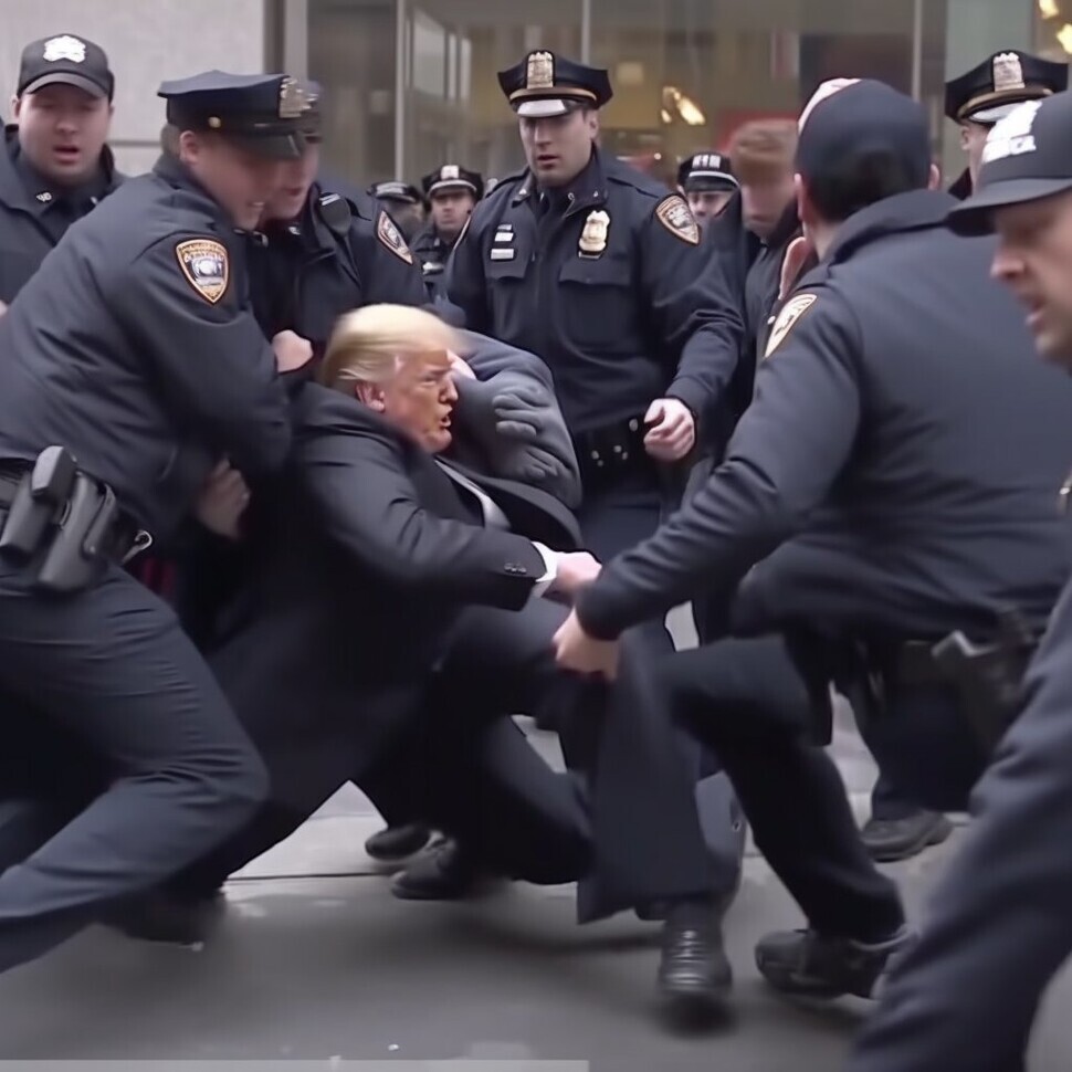 Eliot Higgins, a British journalist, shared on March 20 this image generated by Midjourney, an AI-powered program, depicting former US President Donald Trump being arrested. (from @EliotHiggins on Twitter)