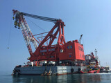 [フォト] セウォル号引き揚げの中国バージ船、珍島の現場に到着