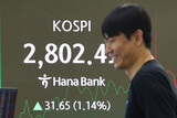 韓国株式市場、外国人投資家の買い越しとウォン高でＫＯＳＰＩ２８００台に　